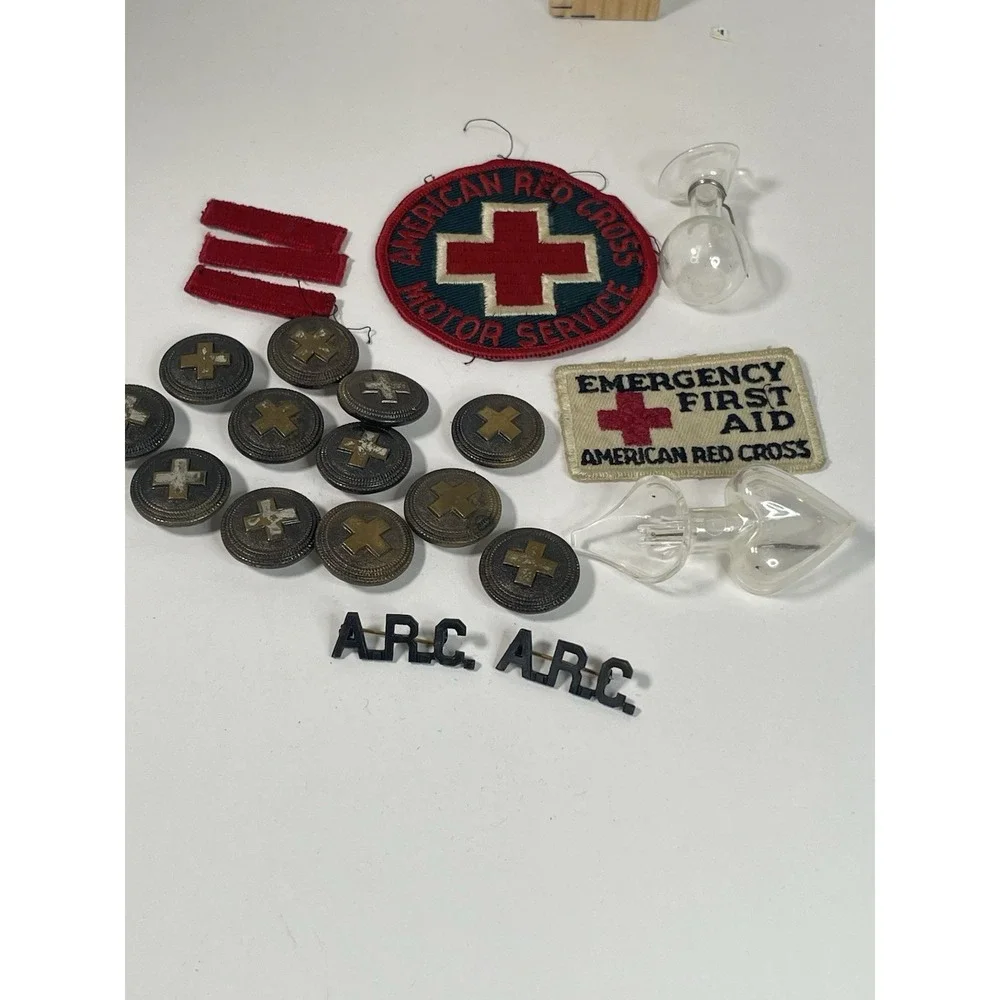 Vintage WWII American Red Cross ARC Motor Service Jacket Patch Buttons Pins